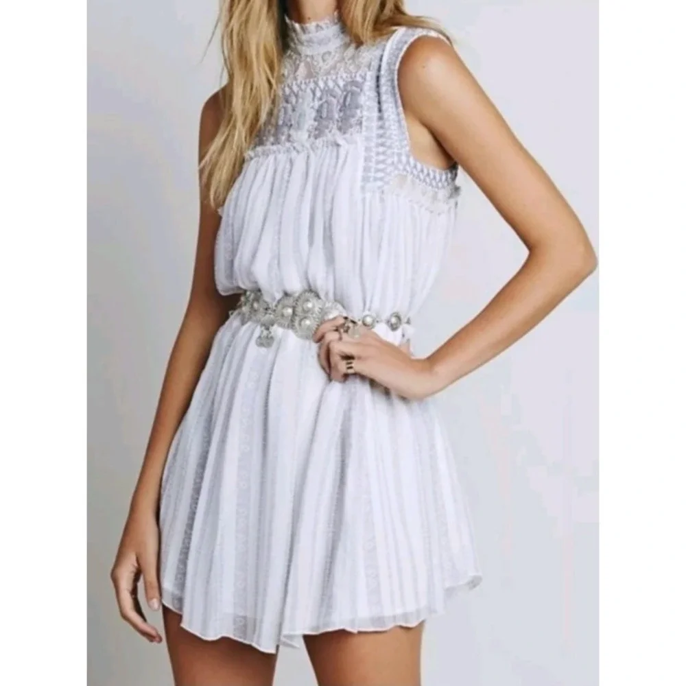 Free People Penny Georgette Babylon Dress Small Lavender Embroidered Lace Beaded